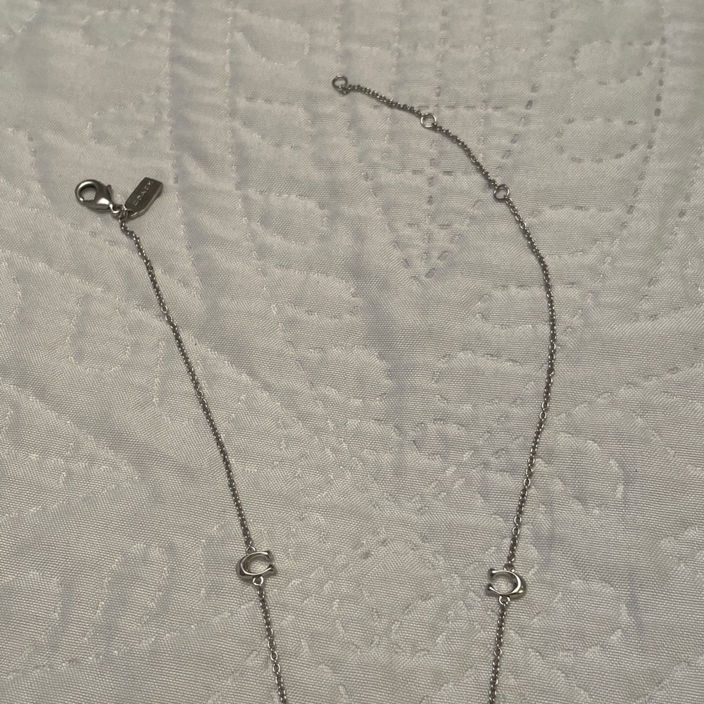 COACH Signature C Sparkle Station Necklace Silver Tone with Crystals 18”L - Picture 12 of 14